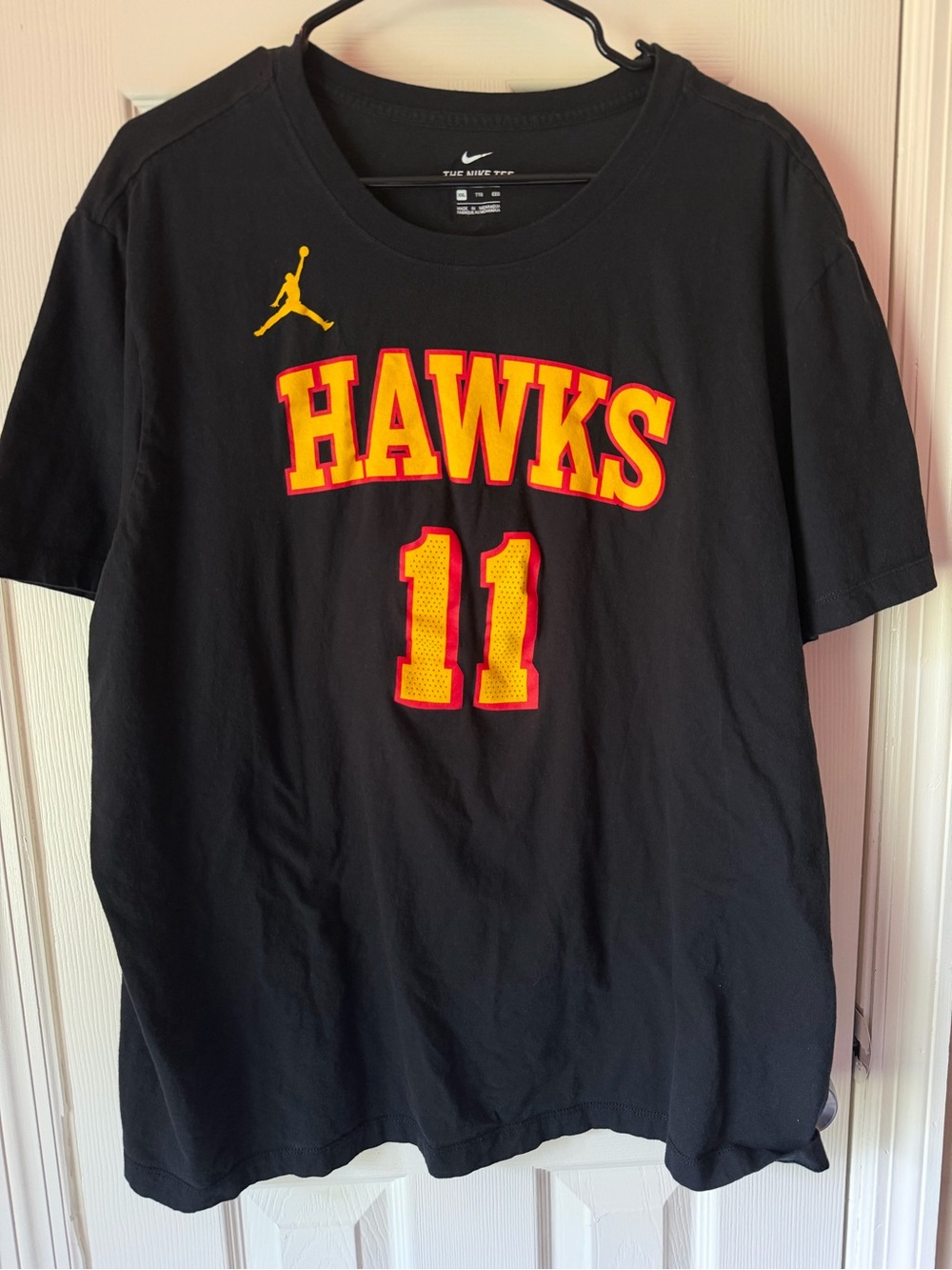 Nike Black HAWKS Trae Young Graphic Tee with Yellow and Red Accents
